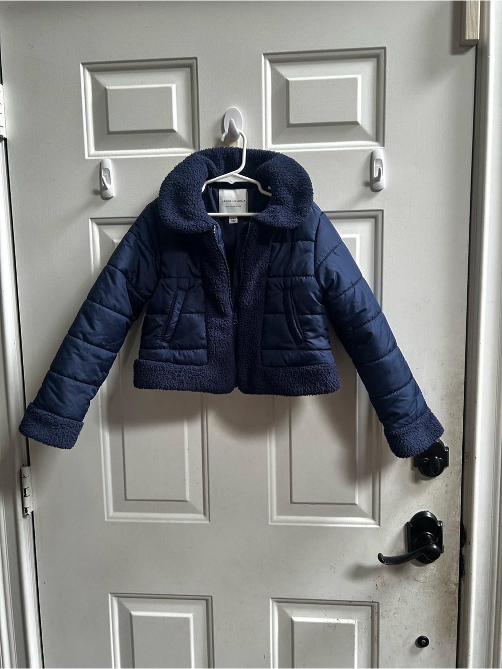 Janie and Jack girls cropped Navy Faux-Sherpa Puffer Jacket Sz 7-8